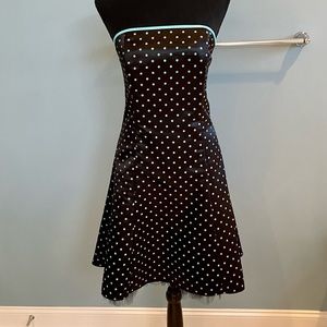 Jessica McClintock for Gunne Sax. Used black and blue polka dot formal dress.
